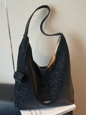 Black Velvet Large Capacity Shoulder Bag for Women