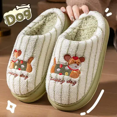 Women's Cartoon Cotton Slippers Green Winter Warm