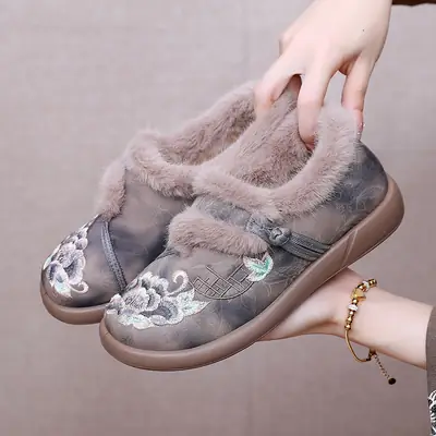 Women's Winter New Shoes with Plush Lining, Thickened and Warm, Women's Boots with Shallow Mouth, Soft Sole, Casual Fashion Boots, Mom Shoes