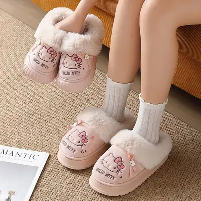 Women Cartoon Kitten Plush Winter Slippers