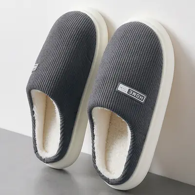 Women Winter Warm Cotton Slippers Grey White