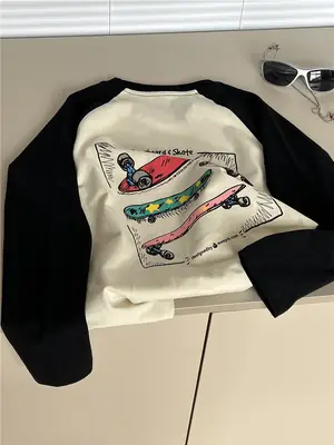 2026 Boys Skateboard Print Long Sleeve T-Shirt