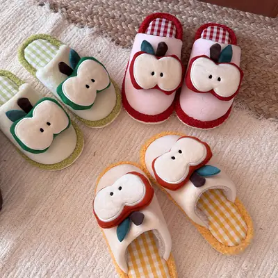Cute Apple Design Cotton Slippers for Women