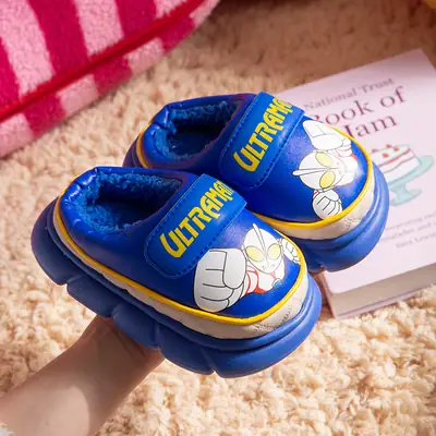 Ultraman Kidsren's Cotton Slippers Boys Autumn and Winter Waterproof Kidsren's Cotton Slippers Indoor Non-Slip Warm Baby Cotton Shoes