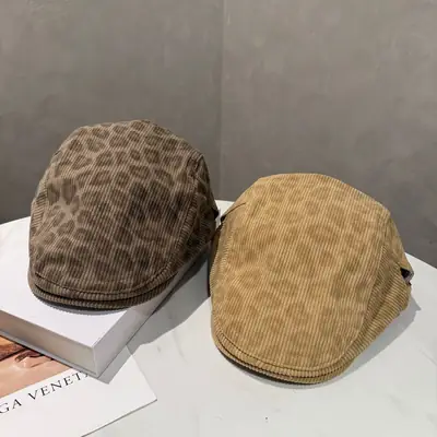 Vintage Leopard Print Forward Cap for Women