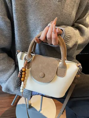 Women's Cream White Crossbody Bag with Beaded Strap