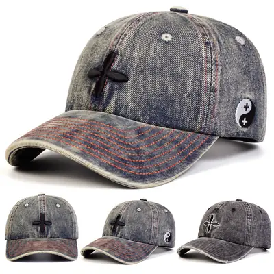 Denim Cross Flower Cap Women Travel Sunshade