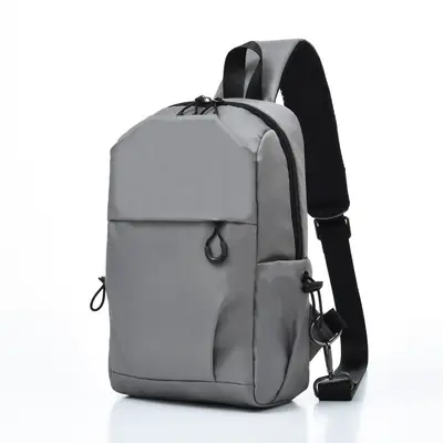 Men's Grey Water-Repellent Chest Bag with Crossbody Strap