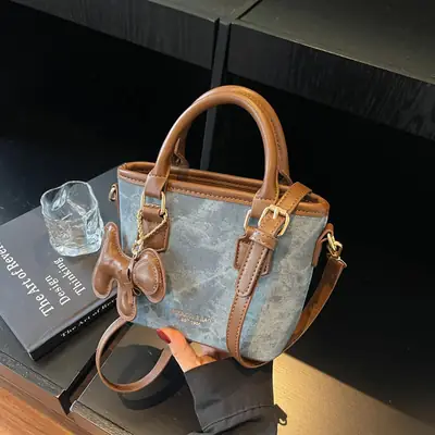 Women's One-Shoulder Luxury Handbag Brown Grey Textured Leather