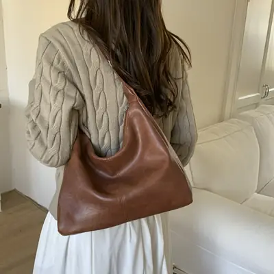 Brown PU Leather Shoulder Bag for Women