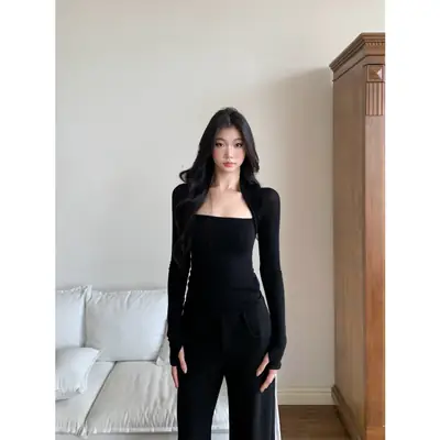 Rayon 270g Base Layer Shirt for Women, 2025 Yoga New Style, Autumn Slim Fit, Slimming Black Top, Long-Sleeved T-Shirt