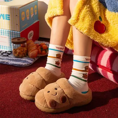 Croissant Cotton Slippers for Women 2025 New Indoor Home Non-Slip Couple Cute Plush Slippers for Women Winter