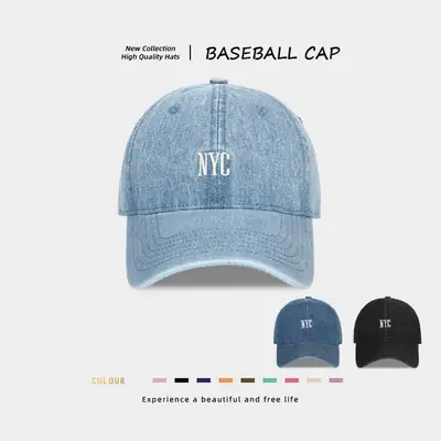 Vintage Washed Denim Baseball Cap for Women Deep Crown Large
