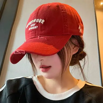 Brown Cotton Embroidered Cap for Women with Wide Brim