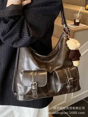 Women's Large Capacity Leather Tote Bag Brown Retro Style