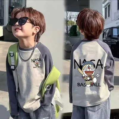 Boys Cotton Long Sleeve T-Shirt with Cartoon Print