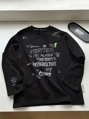 2026 Spring Boys Long Sleeve T-Shirt White Embroidered Cotton