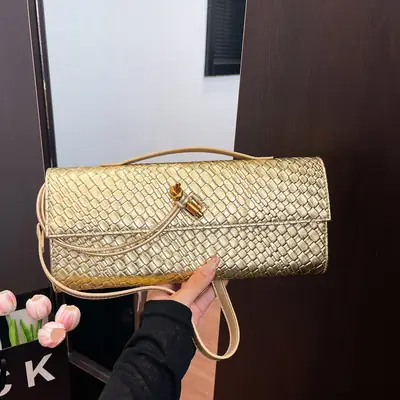 Gold Woven Crossbody Bag for Women