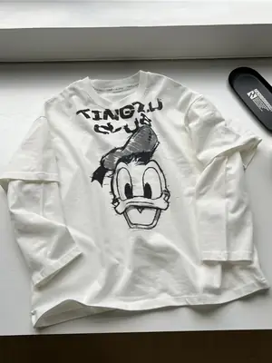 Kids Fake Two-Piece T-Shirt White Korean Style Boys Autumn Cotton Base Shirt Top