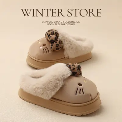 Cartoon Cotton Slippers for Women, Winter Outer Wear, Wool Slippers, Winter Warm Home Indoor Non-Slip Cotton Slippers for Women Wholesale