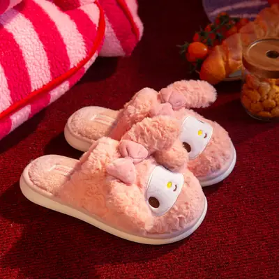 Hello Kitty Kidsren's Cotton Slippers 2025 New Autumn and Winter Girls Home Indoor Warm Plush Sanrio Slippers