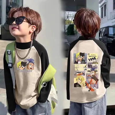 Boys Cotton Graphic T-Shirt Beige Black Mid Large