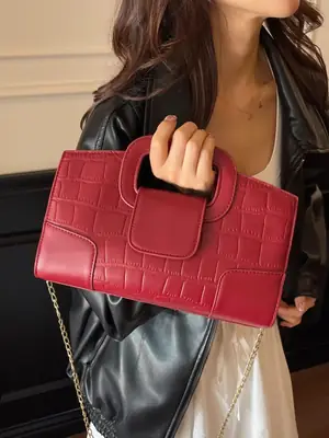 Red Croc Embroidered Crossbody Bag for Women