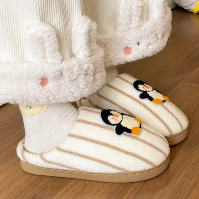 Little Penguin Fleece Slippers for Women Winter Warm