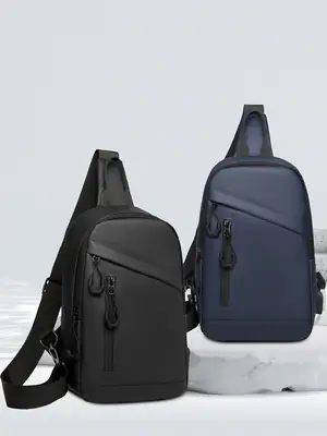 Men's Large Capacity Leather Film Crossbody Bag Black Blue