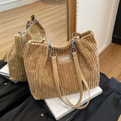 Women's Corduroy Chain Shoulder Bag 2026 Brown