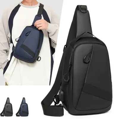 Men's Navy Blue Crossbody Chest Bag with Adjustable Strap