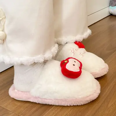 Apple-themed Anti-Slip Cotton Slippers for Women