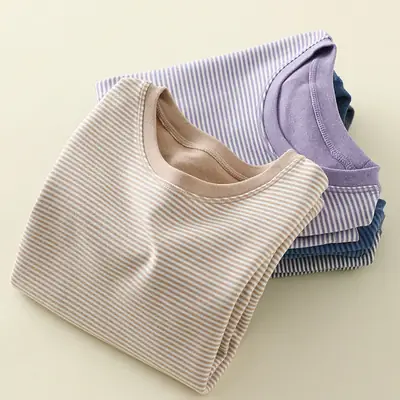 Autumn New Boys Striped T-Shirt Girls Base Shirt Single Top Baby Warm Children's Underwear Wholesale