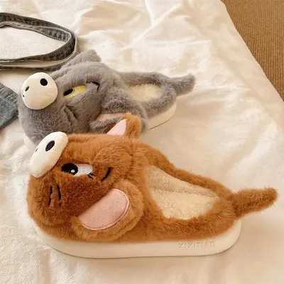 Cute Mouse Furry Slippers for Women Winter Warm Indoor Wear