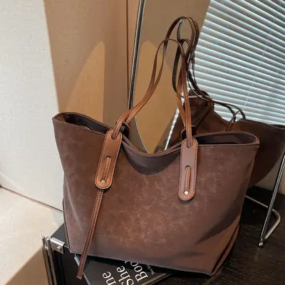Brown Retro Suede Women's Large Shoulder Bag