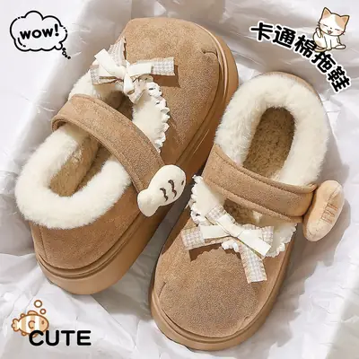 Cotton Shoes for Women to Wear Outside in Autumn and Winter 2025 New Indoor Cute Thick-Soled Warm Plush Bag Heel Cotton Shoes for Outdoor Use