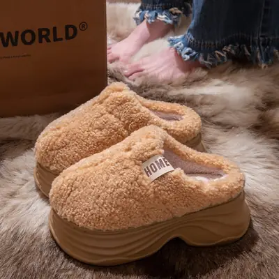 2025 New Solid Color Simple Cotton Slippers for Women, Autumn and Winter Warm and Comfortable Half Slippers, Non-Slip Thick-Soled Furry Slippers, Maternity Shoes