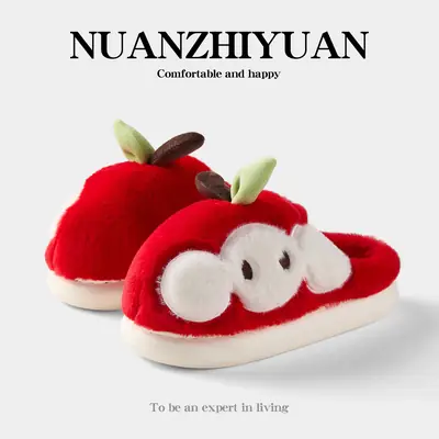 Qidan Shoe Factory Cute Cotton Slippers Women's Autumn and Winter Indoor Home Plus Velvet Warm Thick-Soled Anti-Slip Furry Slippers