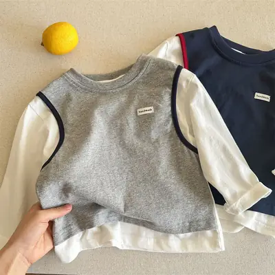 Kids Korean Style Navy Blue Sleeveless T-Shirt 2025