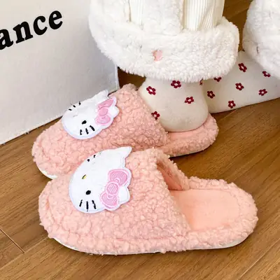 Hello Kitty Soft Pink Winter Home Slippers for Women