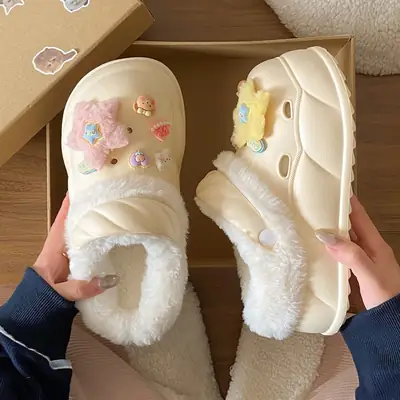 Sweet Detachable Clogs for Women Winter Warm Slippers
