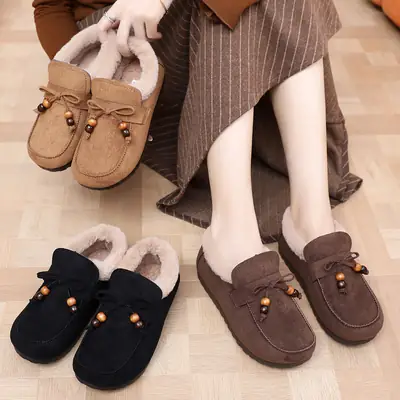 Plush Birkenstock Cotton Shoes for Women 2025 Autumn and Winter New Style Comfortable and Warm Lazy Slip-On Beanie Shoes Loafers Furry Shoes