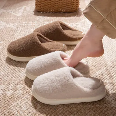 Pink Fleece Lined Women's Slippers Winter Warm Anti-Slip