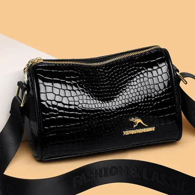 Women's Boston Snake Crossbody Bag Black Croc Leather