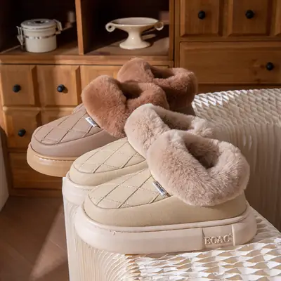 Women Winter Warm Cotton Slippers White Anti-Slip