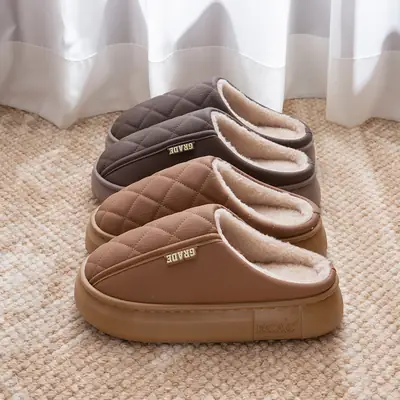 Women Waterproof Cotton Slippers Green Winter Home Use