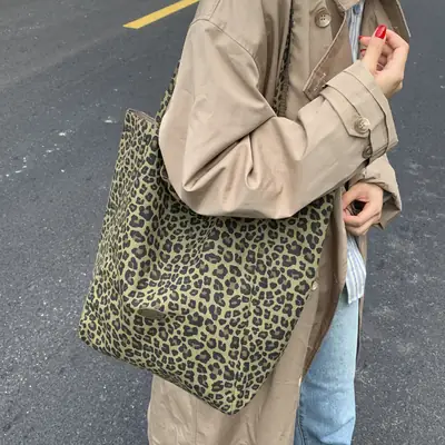 Leopard Print Large Cap Bag Women Korean Style