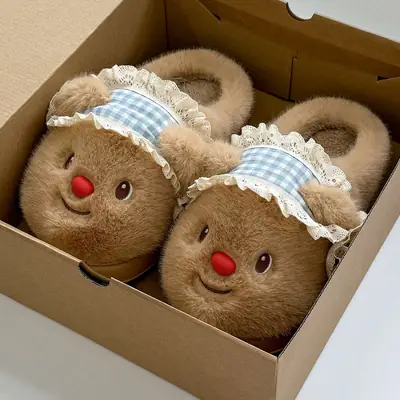 Cute Bear Slippers Warm Cotton Women Winter Home
