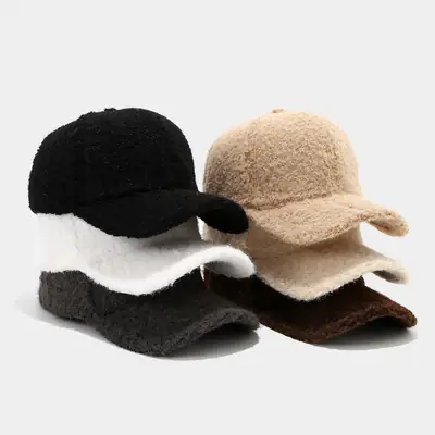 Beige Furry Baseball Cap for Men Women Winter Casual