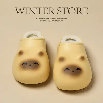 Cute Cat Design Cotton Slippers Women Winter Warm